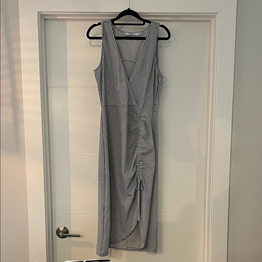 JustFab Black and White Striped Midi Dress